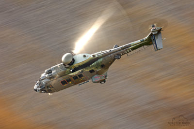 Swiss Air Force AS532 Cougar in flight at Ebenflug Shooting Range, Axalp, Switzerland. Photo submitted by Walter Babic by posting to the Vertical Facebook page