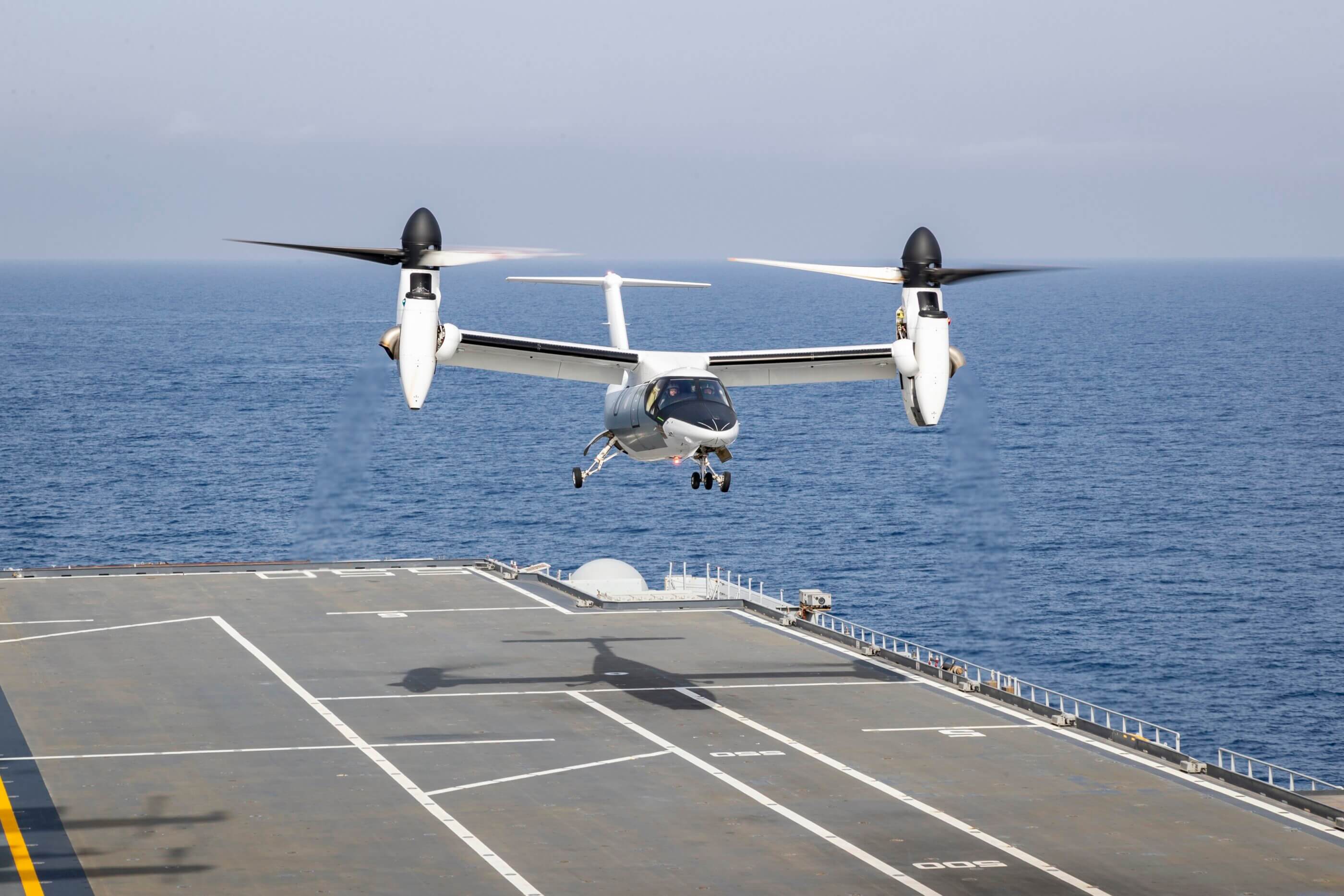 The AW609 completed the trails on the Italian Navy aircraft carrier Cavour. Leonardo Photo