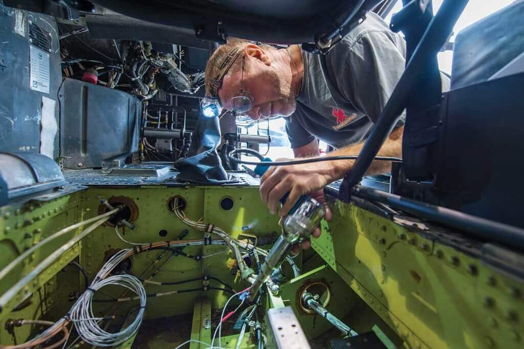 Senior maintenance technician Doug Boody joined Firehawk last year after 38 years with Sikorsky's Black Hawk program.