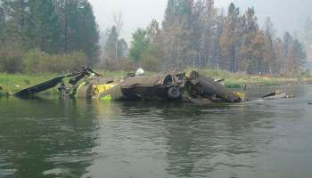 The CH-47D operated by Rotak Helicopter Services crashed in the Salmon River during firefighting operations on July 21, 2022. NTSB Photo